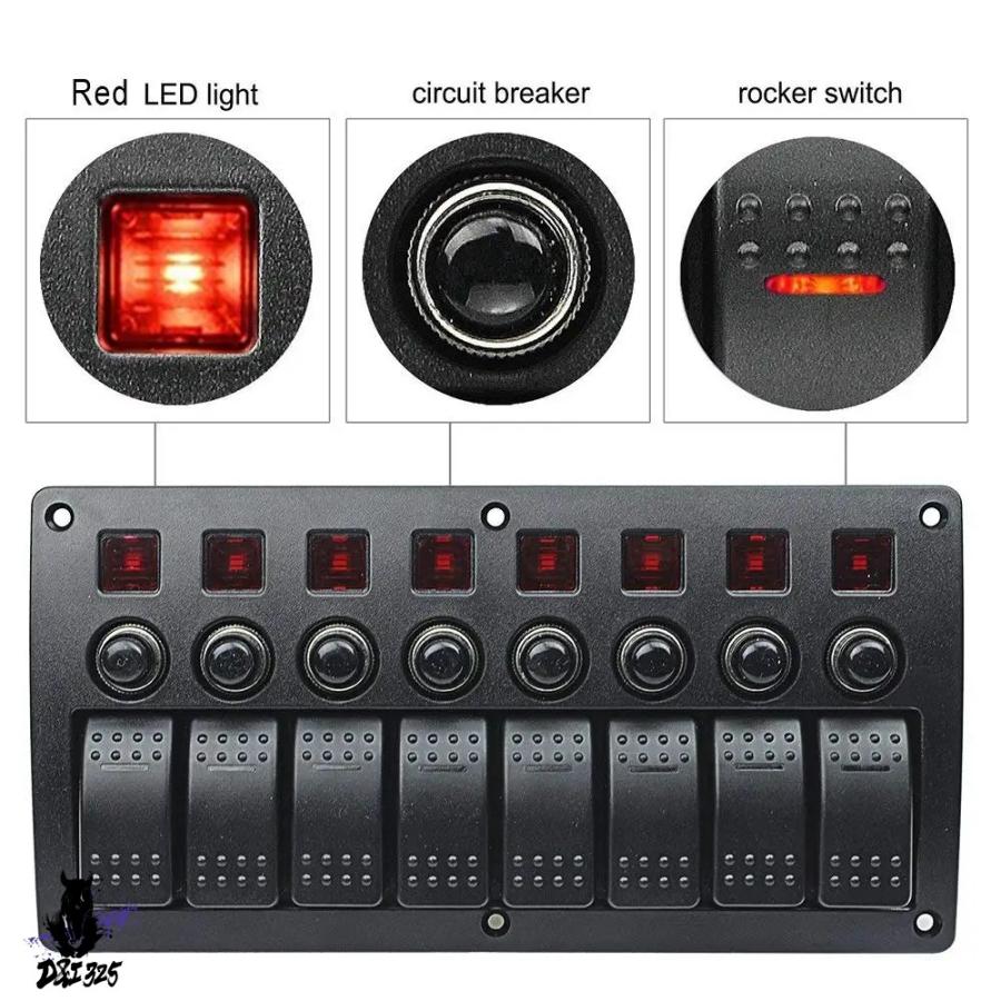 【互換品】 マリンボート 防水8ギャングマリントグルスイッチ 12v 24v回路ブレーカ過負荷保護ledスイッチパネル オフ 社外製 |  | 07