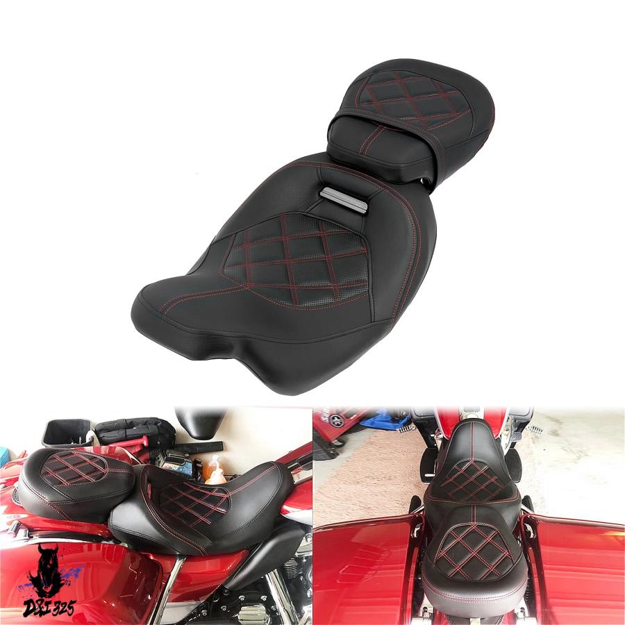 【互換品】 ハーレーツーリング Electra Glide CVO 限定ロード 2009-2023 の黒いオートバイの後部座席 社外製