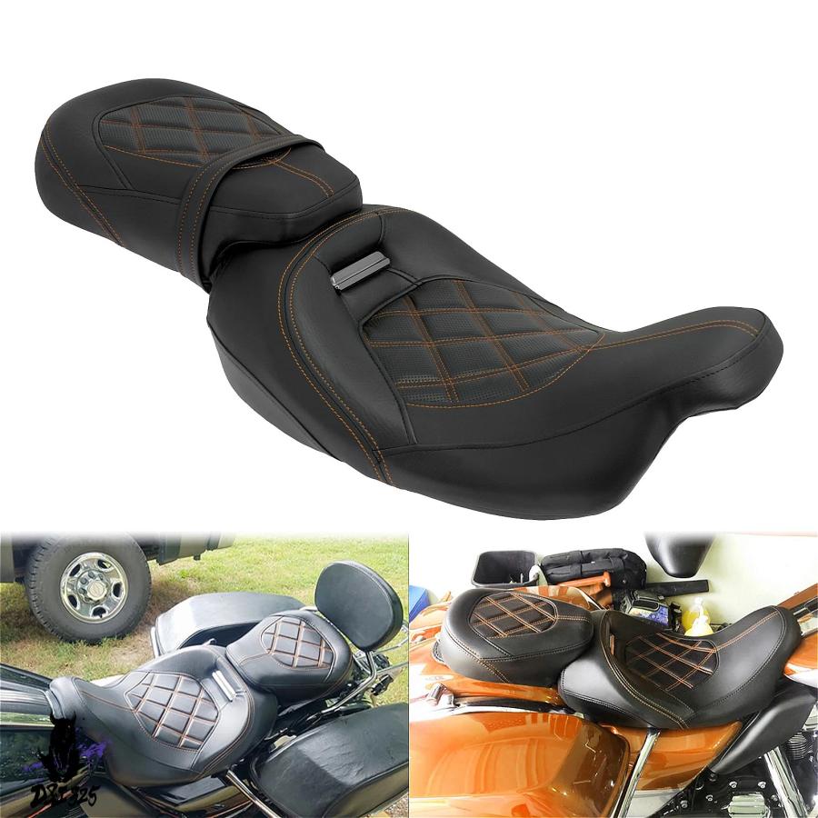 【互換品】 ハーレーツーリング Electra Glide CVO 限定ロード 2009-2023 の黒いオートバイの後部座席 社外製