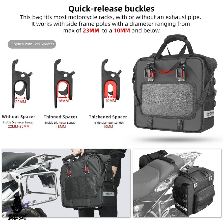【互換品】 owalk ラインストーン - バイク用サイドバッグ＆サドルバッグセット 25L 32L クイックリリース 3D形状 拡張可能 社外製の画像