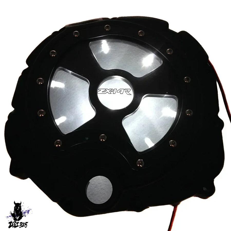 【互換品】 カワサキ ZX14R ZZR1400 20062022用 アルミニウムLEDクリアエンジンクラッチカバー 社外製の画像
