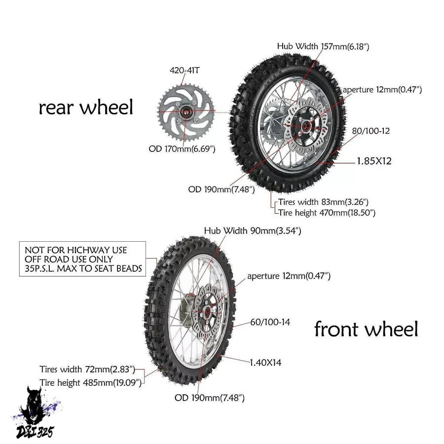 互換品】 KX65 14インチフロントリアホイール DRZ110 12インチリア 