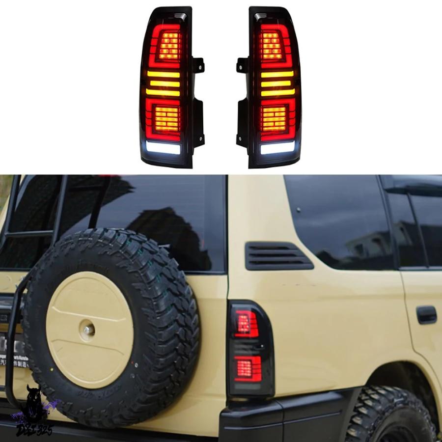 【互換品】 LED テールライトアセンブリトヨタプラド 3400 FJ90 LC95 1996-2002 スモーキーブラックテールライトリア ...
