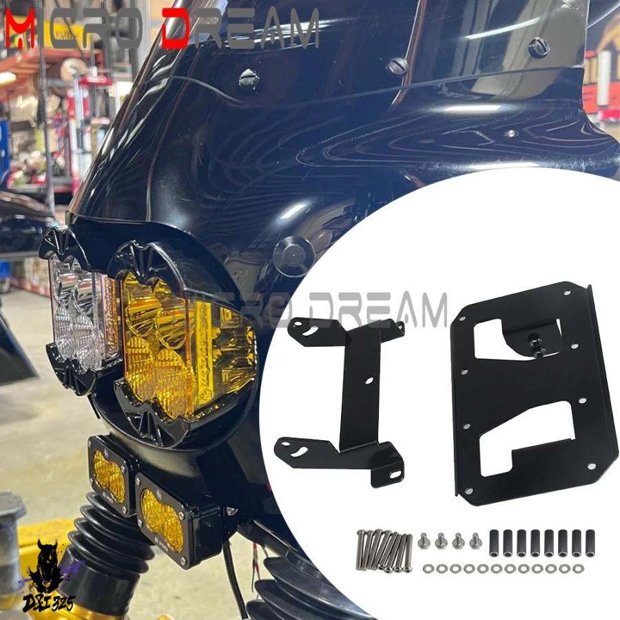 【互換品】 ダブルLEDバイク バイク ヘッドライト ライトブラケット ハーレーソフテイルファットボブ114 fxfbs 18-24 fxfb 18-19_1