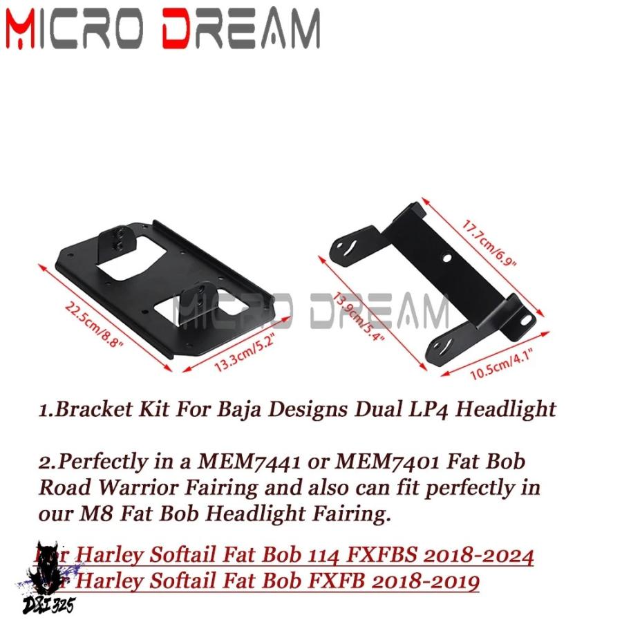 【互換品】 ダブルLEDバイク バイク ヘッドライト ライトブラケット ハーレーソフテイルファットボブ114 fxfbs 18-24 fxfb 18-19_2