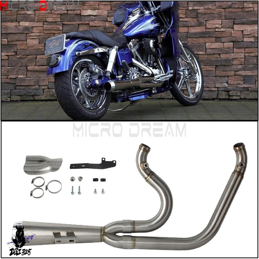 【互換品】 2-into-1 軽量マフラーバイクマフラー排気システムダイナローライダー FXDLI FXDL FXDLS ワイドグライド FXDWGI FXDWG_2