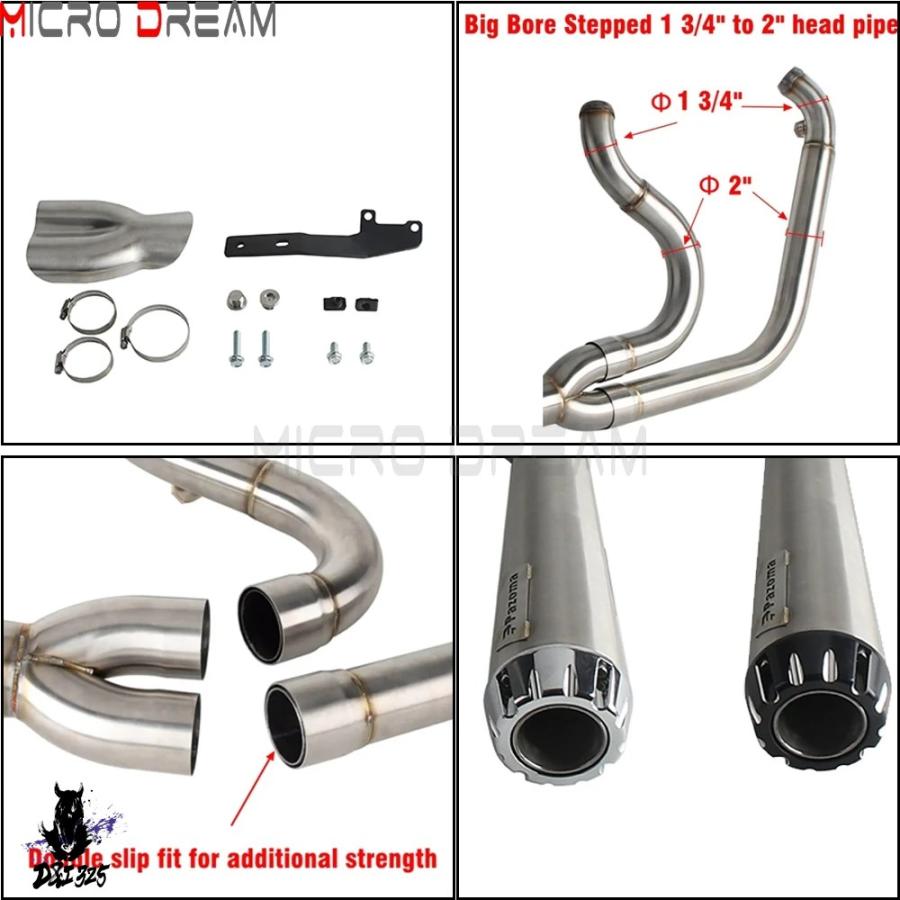 【互換品】 2-into-1 軽量マフラーバイクマフラー排気システムダイナローライダー FXDLI FXDL FXDLS ワイドグライド FXDWGI FXDWG_5