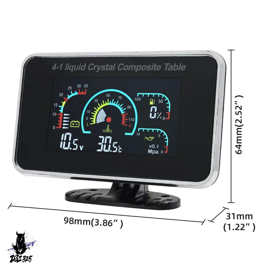 互換品】 4 in 1 LCDデジタルトラック車油圧電圧水温電圧計 車ボート