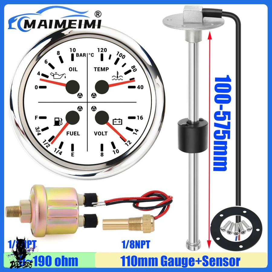 並行輸入品】 110 mmマルチメーターカーボート 4 IN 1 油圧計 + 水温