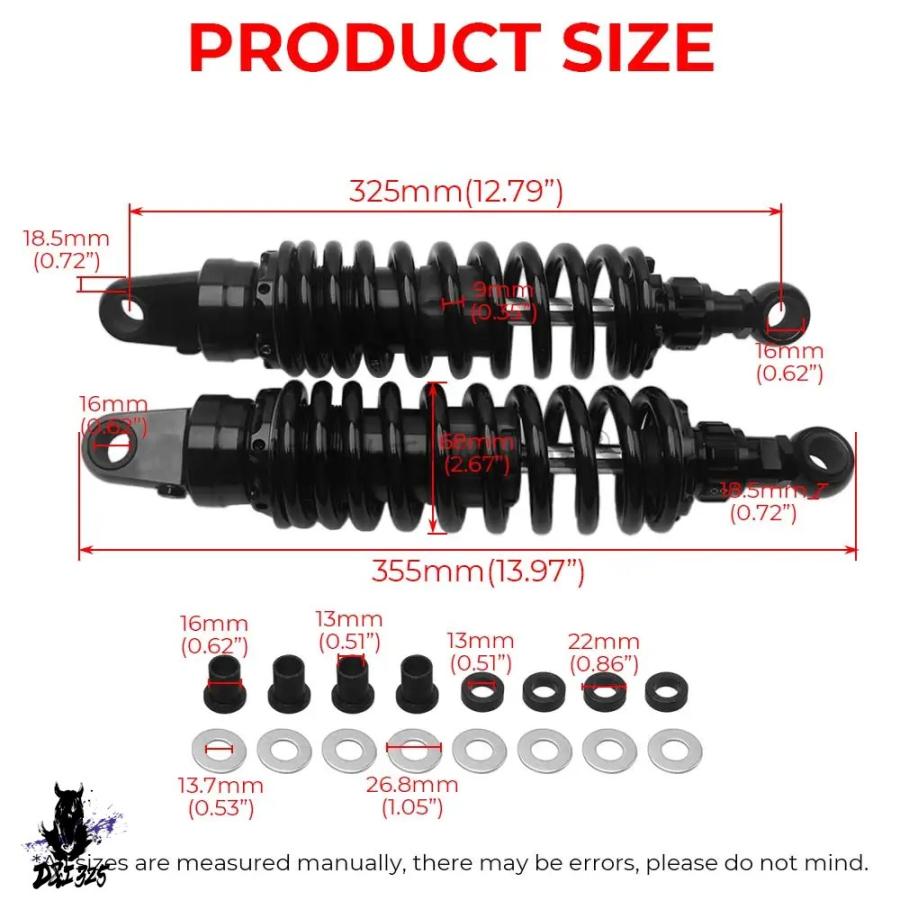 互換品 325-335mm 汎 バイクリアショックアブソーバーサスペンション