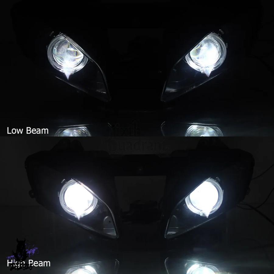 互換品  バイクフロント LED ヘッドライトアセンブリブルーエンジェルレッドデビルアイズ HID プロジェクター Hi/Lo ビームヘッドランプヤマハ YZF-R6_1