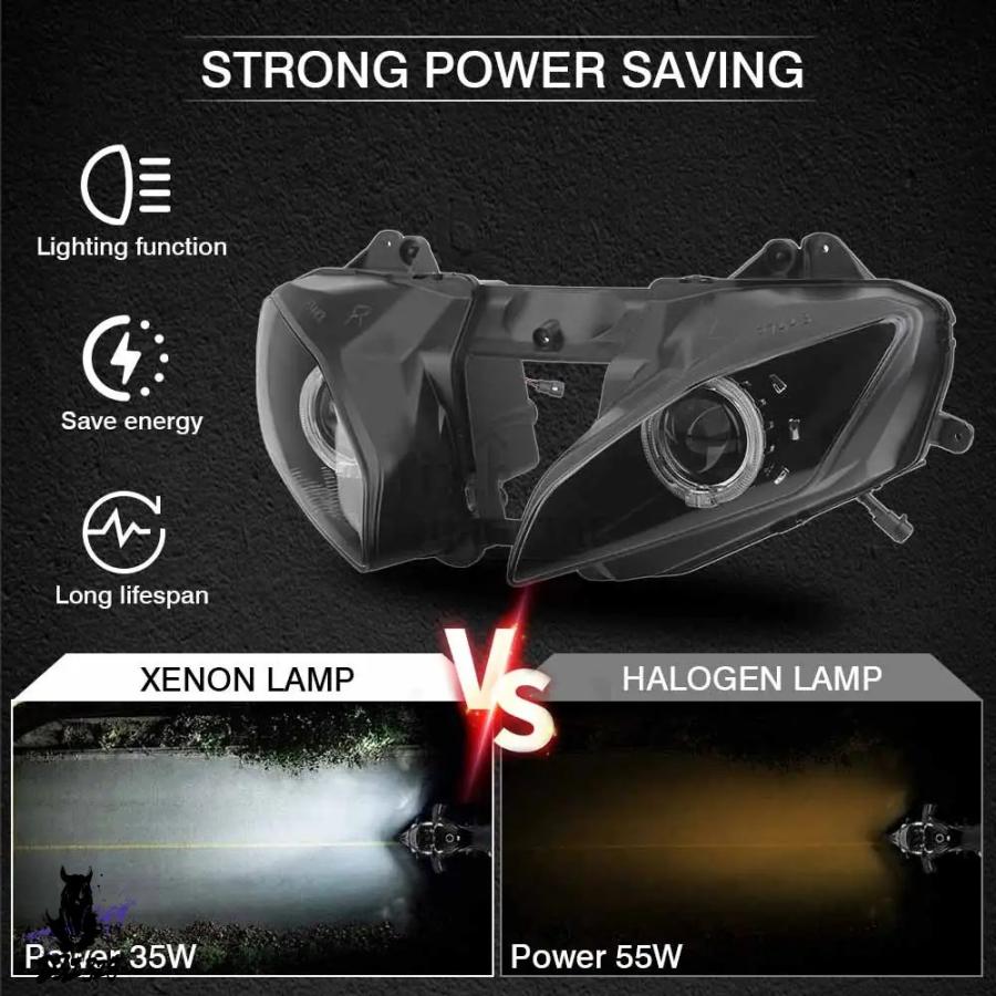 互換品  バイクフロント LED ヘッドライトアセンブリブルーエンジェルレッドデビルアイズ HID プロジェクター Hi/Lo ビームヘッドランプヤマハ YZF-R6_5
