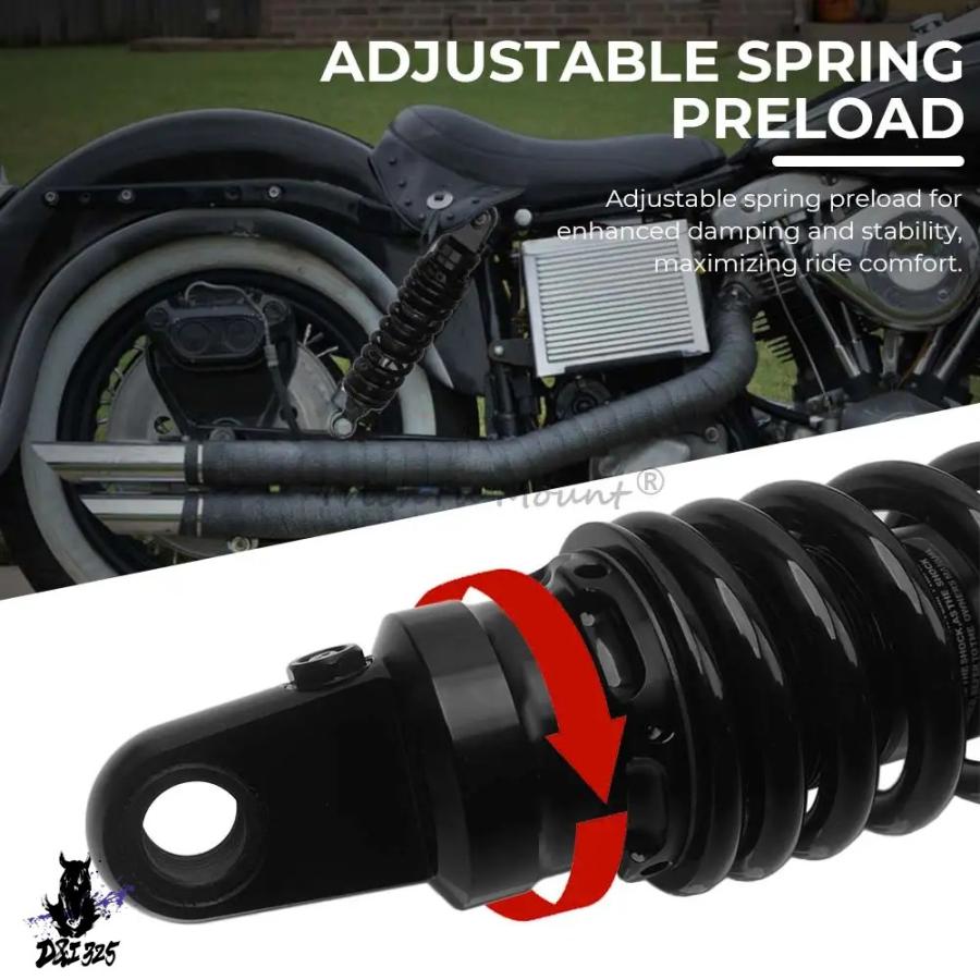 互換品  345-355mm バイクエアショックアブソーバーダンパーサスペンションハーレーツーリングロードキングストリートエレクトラグライド FLHX FLTRの画像