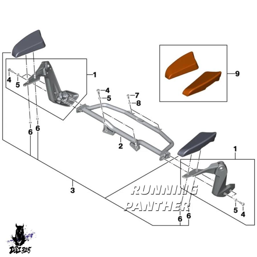 互換品  バイク BMW K1600 GA 黒リア助手席アームレストアクセサリーの画像