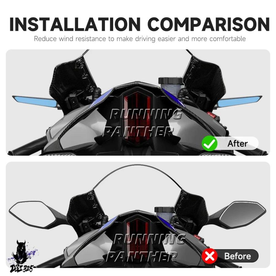 互換品 ヤマハ YZF R7 2021-2025 YZF R6 17-20 YZF R1 15-19 バイクミラー風回転バックミラーライト