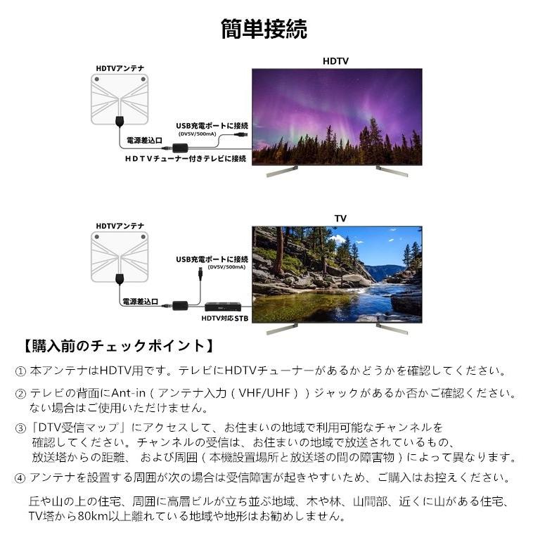 地デジ 室内アンテナ HDTVアンテナ 80KM受信範囲 ブースター付き UHF