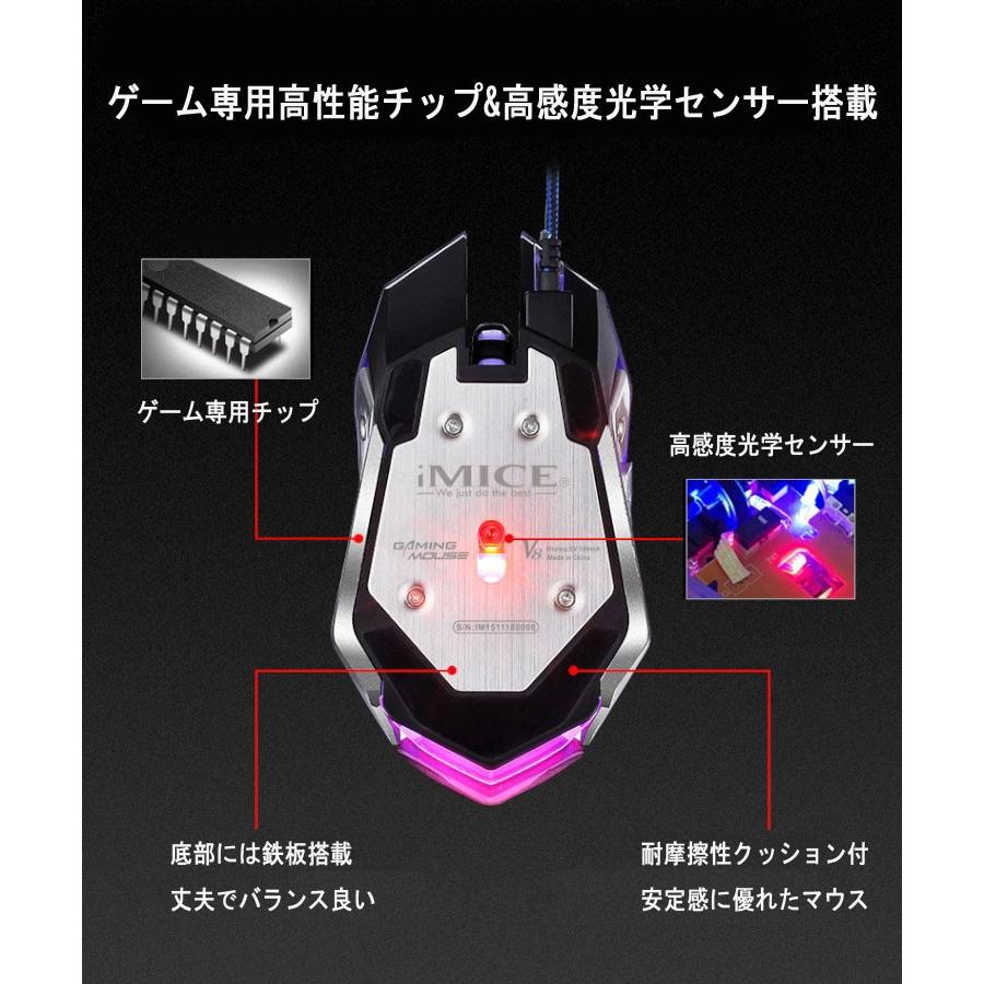 ゲーミングマウス 高解像度 マウス iMICE V8 6ボタン LED 有線 ゲーム
