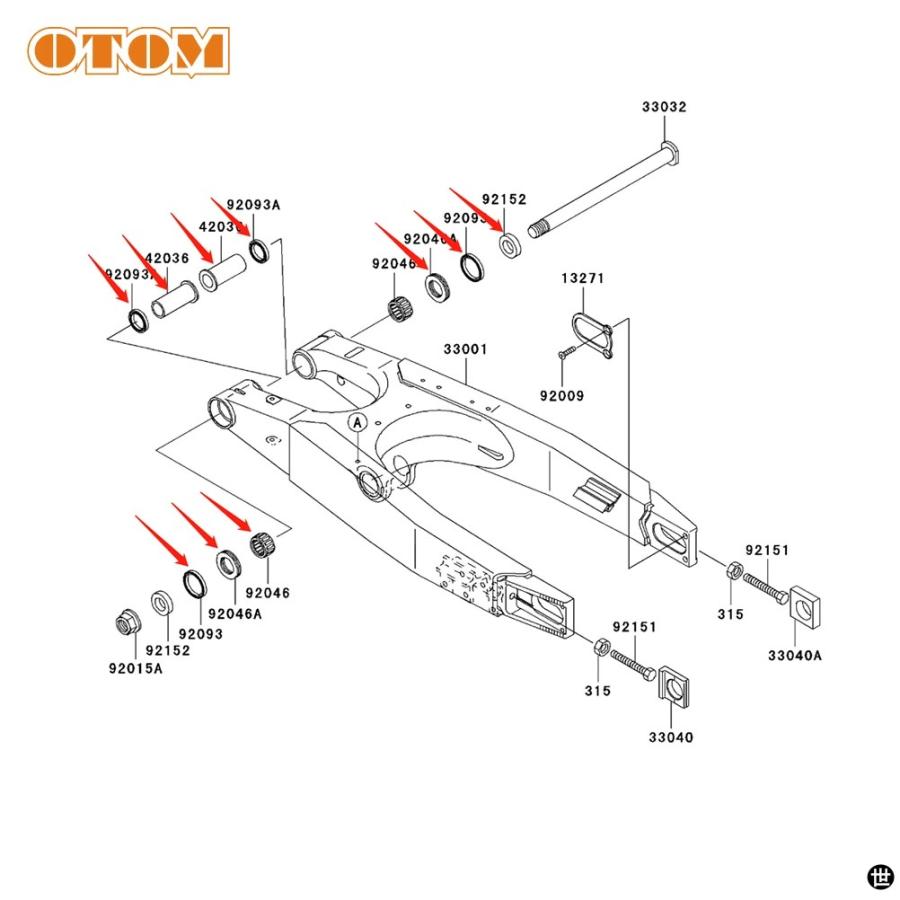 OTOM バイクスイングアームメンテナンスキットスラストニードル状ころ軸受オイルシールブッシュカワサキ KX 2 ストローク KX125 KX250_6