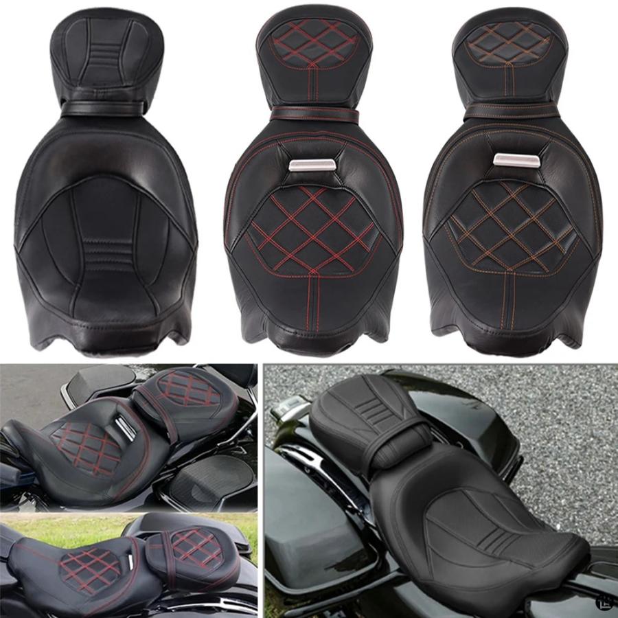 バイク 2 個 アップ運転席助手席ロープロファイルレザーシートハーレー