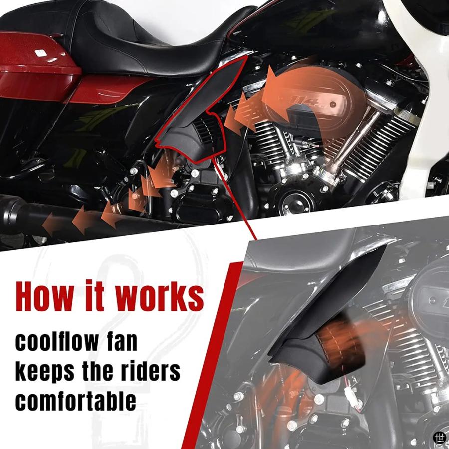 バイクエアディフレクターミッドフレーム冷却ファン付きハーレー 