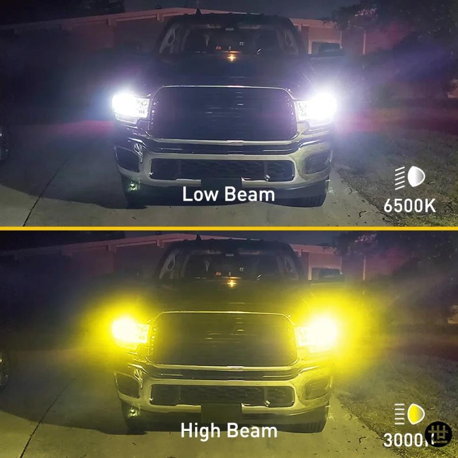 2個 20000LM H4 LED電球 デュアルカラー ハイビーム イエロー