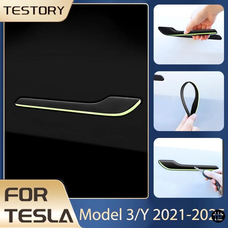 テスラ モデル3/Y 2021-2025用ドアハンドルステッカー 傷防止 暗闇で