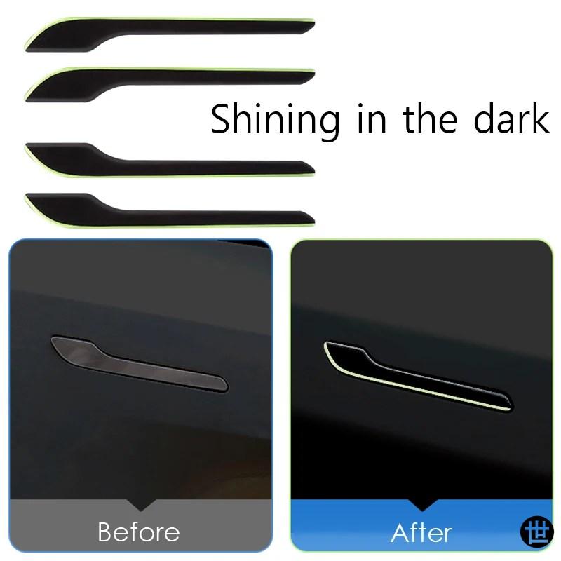 テスラ モデル3/Y 2021-2025用ドアハンドルステッカー 傷防止 暗闇で