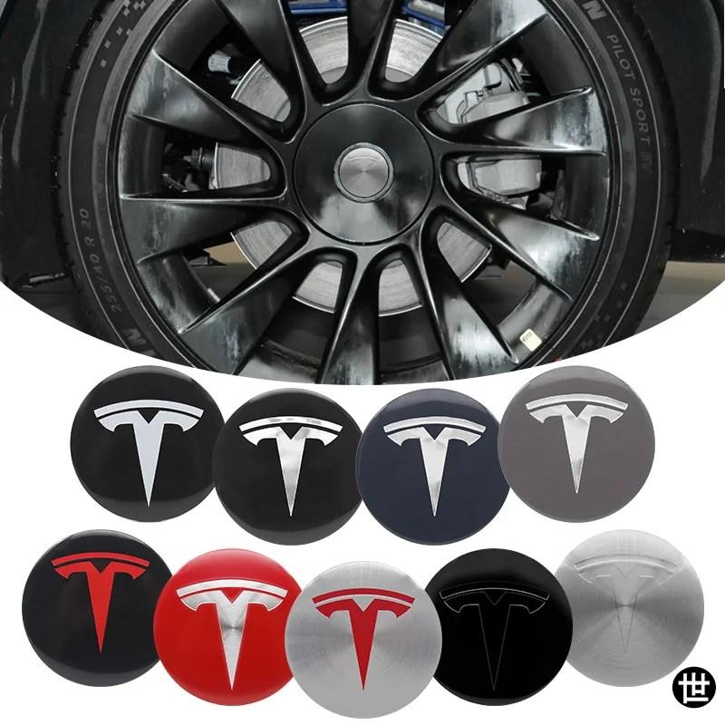4個 56MM テスラ車ホイールハブセンターキャップエンブレムバッジ