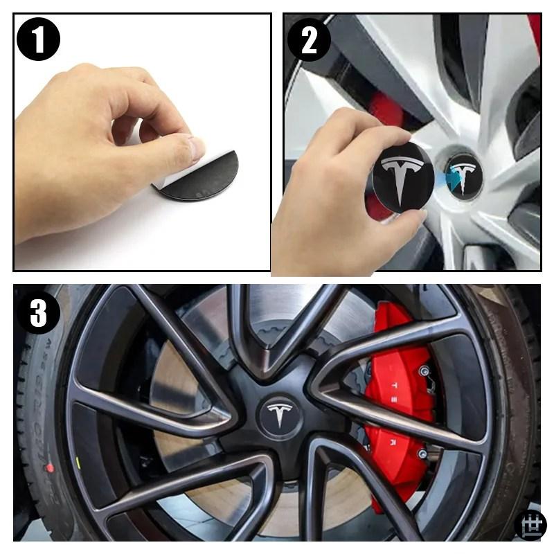 テスラのモデルー3ロゴキット装飾タイヤキャップアクセサリ 4個 56MM テスラ車ホイールハブセンターキャップエンブレムバッジ