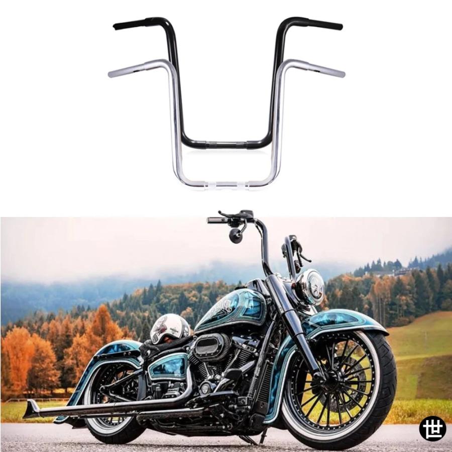 ビンテージバイク用ハンドルバー 25MMプルバック 18インチ スーパーハイステアリングホイール スポーツスター ソフテイル ダイナ ロードグライド チョッパー用