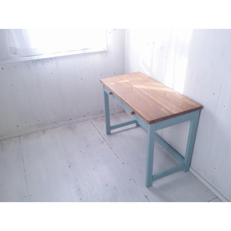 学習デスク ブルー オフィスデスク 無垢 木製 手作り家具 学習デスク ブルー オフィスデスク 無垢 木製 手作り家具