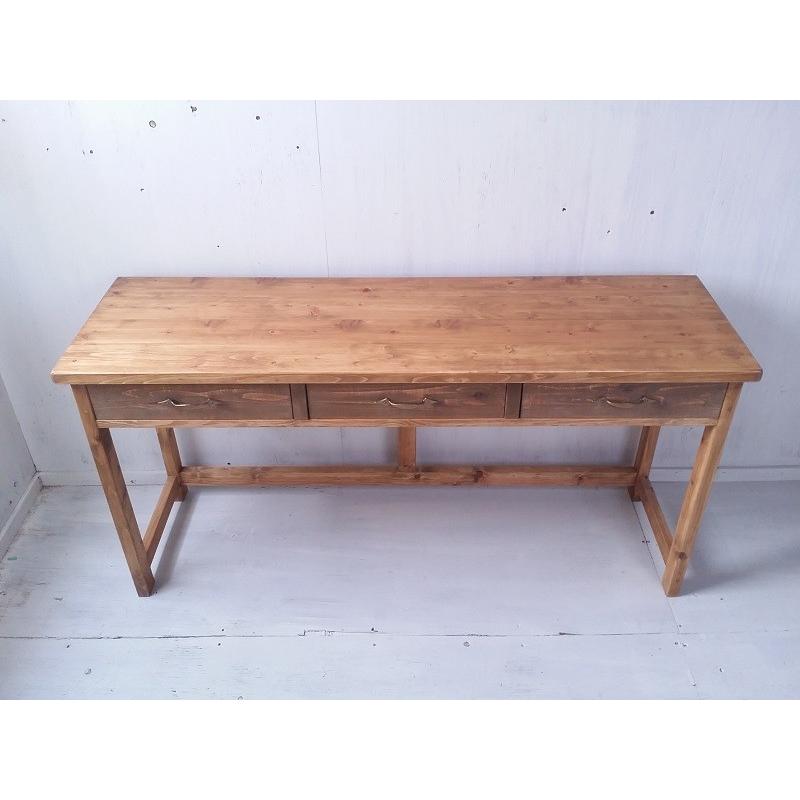 アンティーク　ナチュラル　カウンターテーブル　パソコンデスク　33 デスク アンティーク 無垢 パソコンデスク 引き出し付 3杯 w140