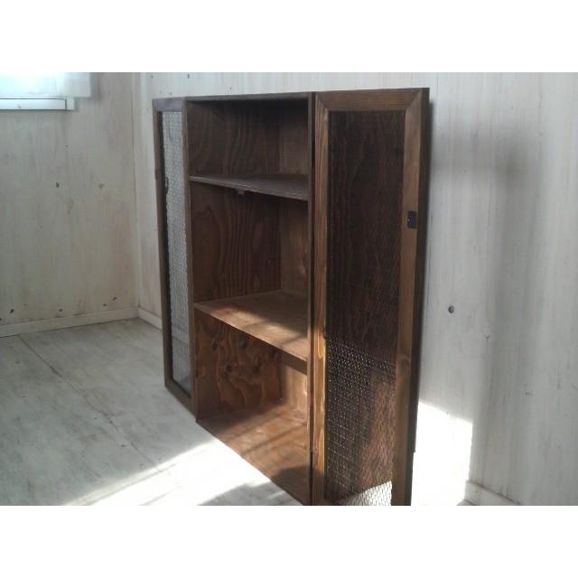 キャビネット 観音開き 棚 扉付 収納棚 本棚 アンティーク 無垢