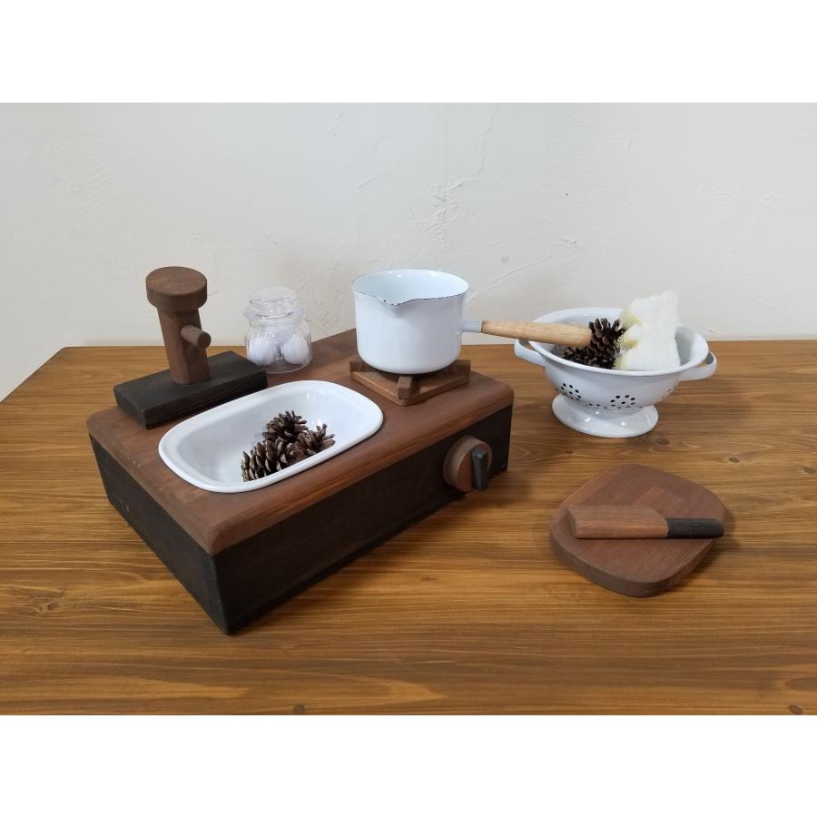 卓上ままごとキッチン 出産祝い 男の子 黒 茶 アンティーク 手作り 