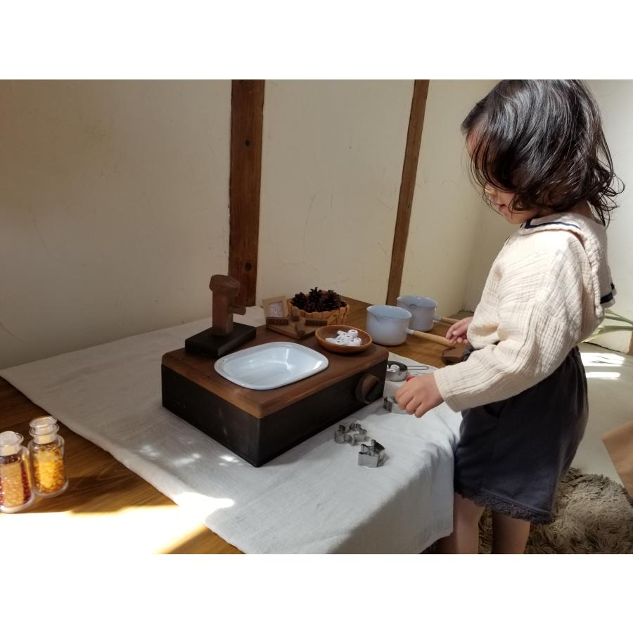 卓上ままごとキッチン 出産祝い 男の子 黒 茶 アンティーク 手作り 