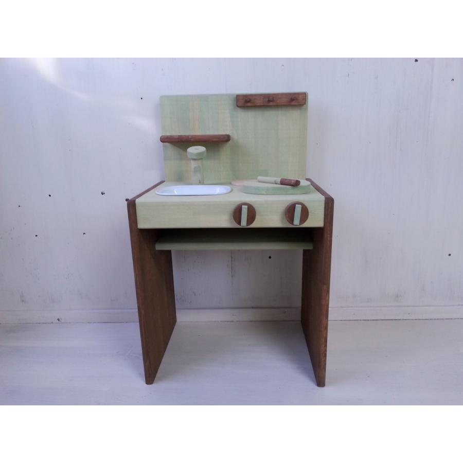 木のおままごとキッチン 手作り工房 グリーン ミント ナチュラル ハンドメイド 木製 人気_1
