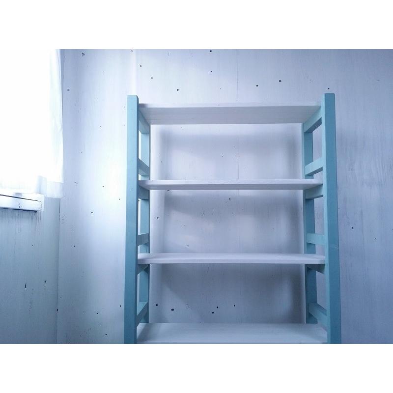 木製 オープンラック ブルー バイカラーシェルフ アンティーク家具