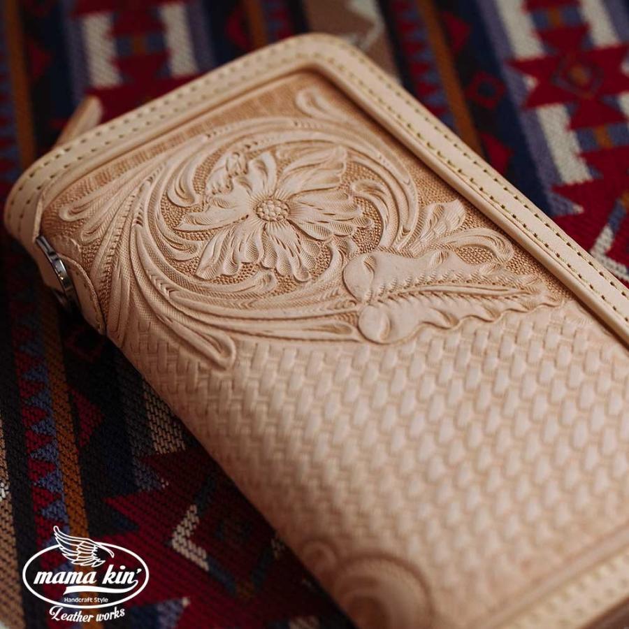 ライダースウォレット バイカーズ サドルレザー ヌメ革 カービング