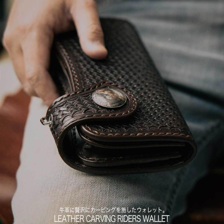 ライダースウォレット バイカーズウォレット レザーウォレット カービング ヌメ革 MAMA KIN' 長財布 ライダースウォレット バイカーズウォレット