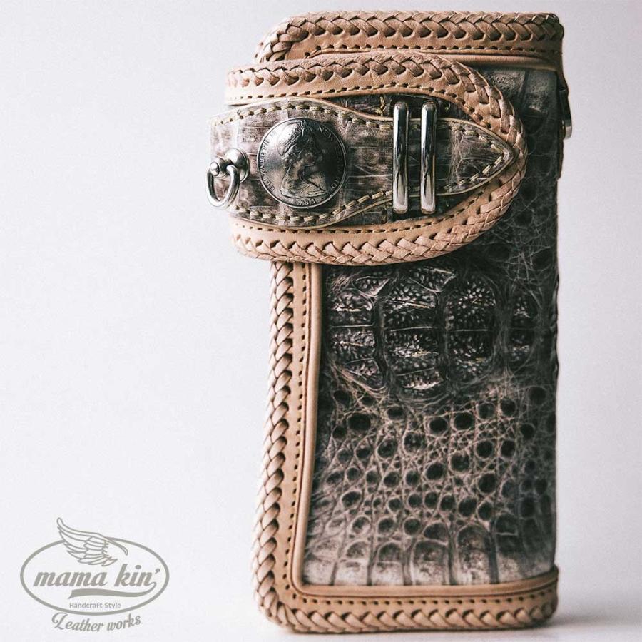 ワニ革 ライダースウォレット バイカーズウォレット ヌメ革 サドル  