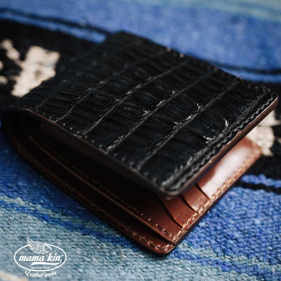 ワニ革/カイマンワニ/栃木レザー/ヌメ革/サドルレザー/二つ折り財布  