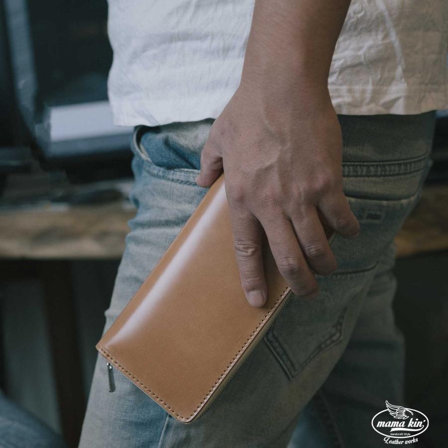コードバン ラウンドファスナー 長財布 ジッパー 本革 メンズ財布