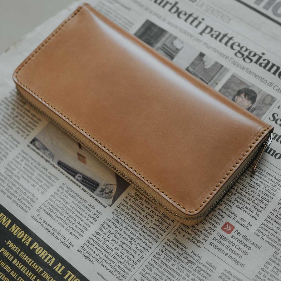 コードバン ラウンドファスナー 長財布 ジッパー 本革 メンズ財布