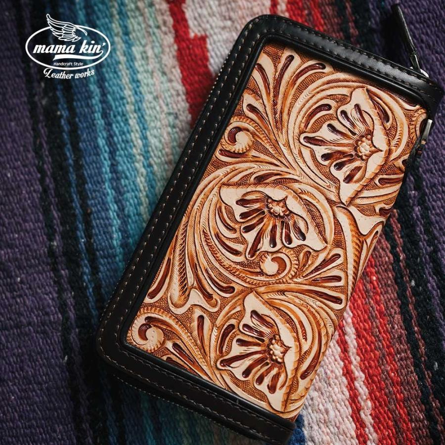 ライダースウォレット バイカーズ サドルレザー ヌメ革 カービング