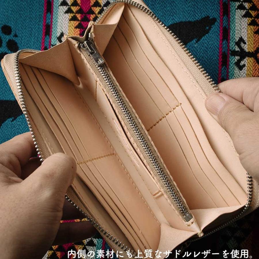 サドルレザー ラウンドファスナー メンズ財布 長財布 本革 ハンドメイド メンズ財布/カービングウォレット/ラウンドファスナー/ライダース