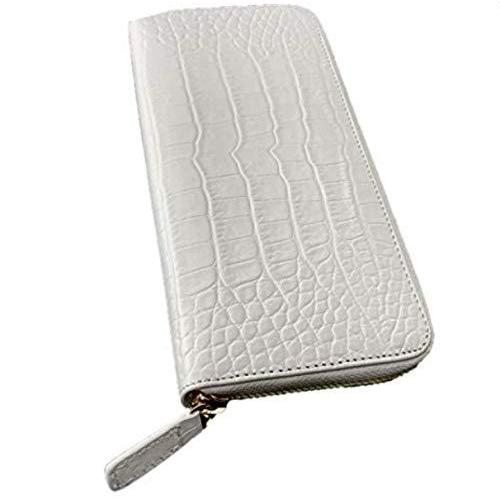 牛革 長財布 クロコダイル 型押し メンズ マチ部 蛇革 メンズ 白 B0nj1lbl S