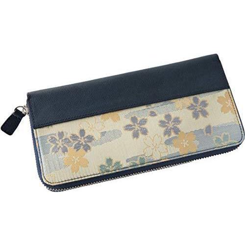 Hatsukimono 日本製 長財布 西陣織 レディース 女性 メンズ 男性 財布 栃木レザー 青 高級 本革 牛革 京都 日本製 青 和柄 全国オンライン 桜柄 A B0h3pp7b 名古屋本店