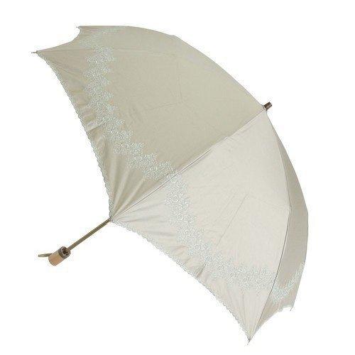 SHIBATA[シバタ] 晴雨兼用傘 レディース 日傘 雨傘 折たたみ傘 綿サテン 裾刺繍傘 クロ・白刺繍