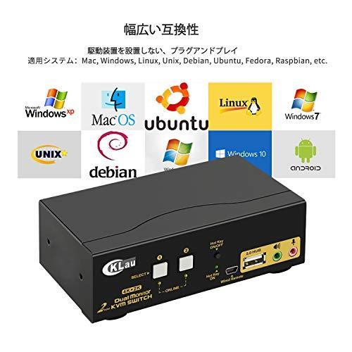 HDMI KVM切替器2入力2出力 CKLau、複数の表示方式デュアルモニタ HDMI 