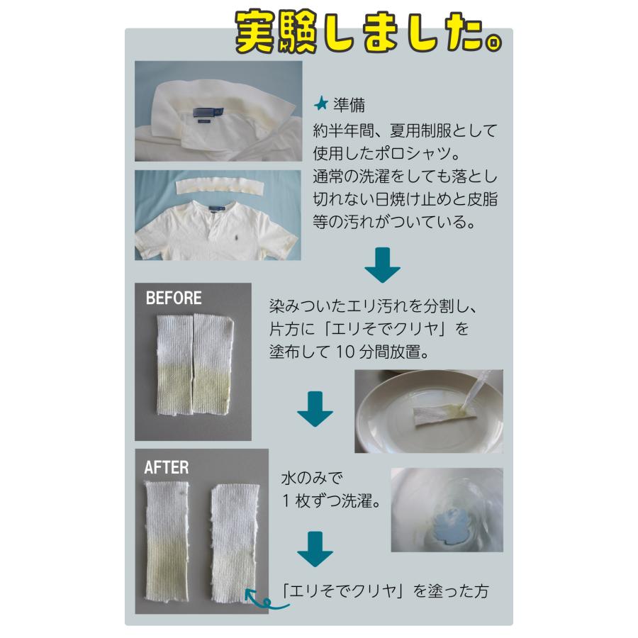 洗濯 洗剤 襟 袖汚れ用 「エリそでクリヤ」 日焼け止め や 化粧品付着汚れ も塗るだけ 洗濯補助剤 |  | 04
